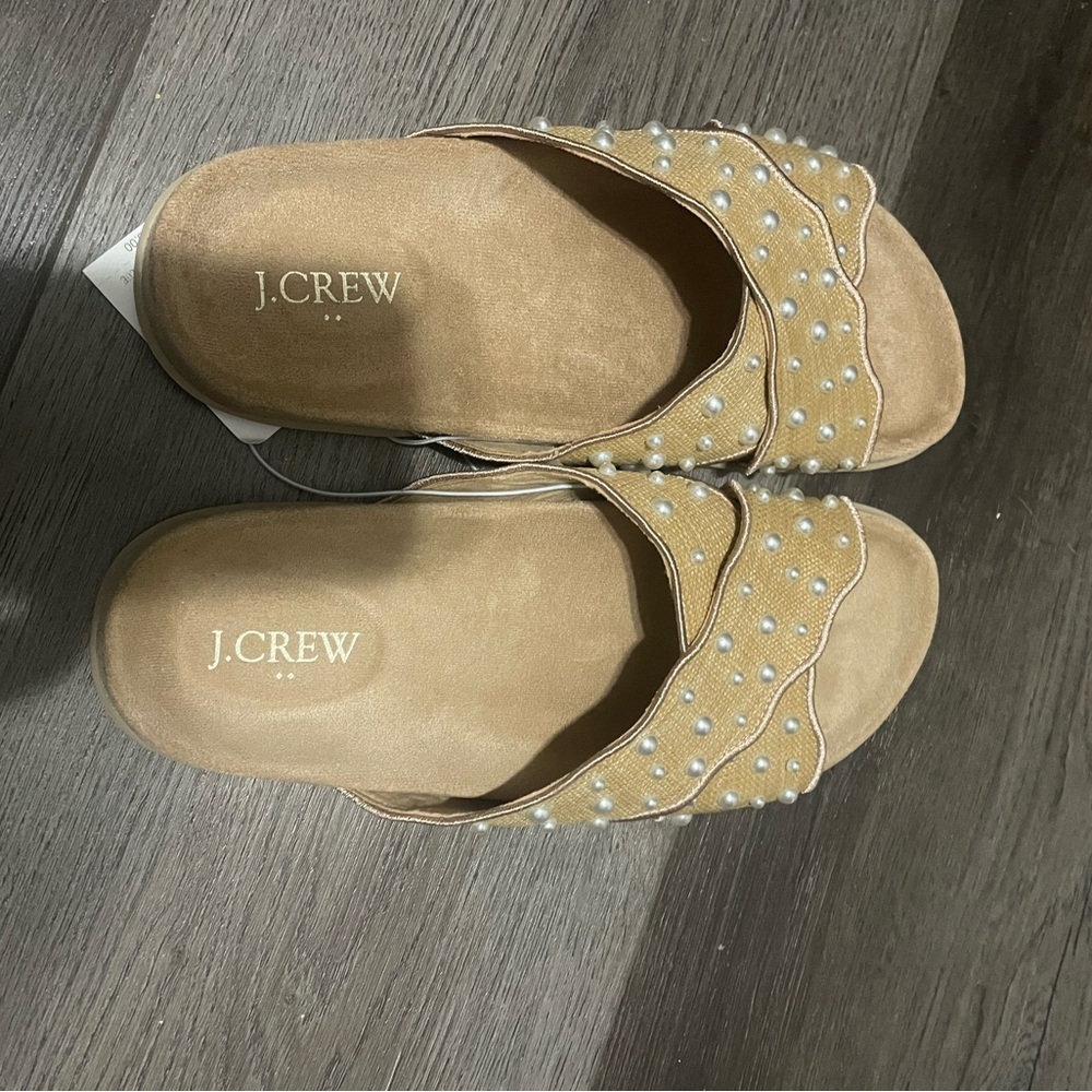 J. Crew Beige Pearl Embellished Mules